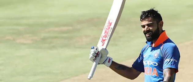 Virat Kohli celebrates his 150 v South Africa