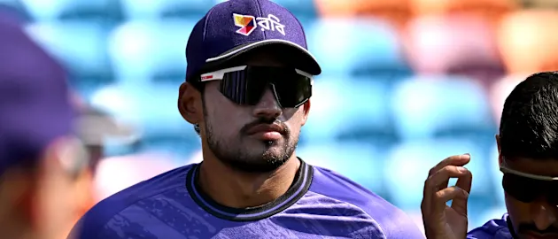 Najmul Hossain Shanto (C) speaks to his players during training at Marrara Stadium in Darwin on August 12, 2026,