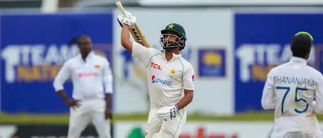 Abdullah Shafique celebrates the victory for Pakistan