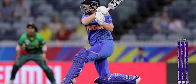 Shafali Verma of India bats during the ICC Women's T20 Cricket World Cup match between India and Bangladesh at WACA on February 24, 2020 in Perth, Australia.