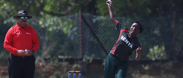 Esther Wangare Wachira of Kenya bowling during the CWG Qualifier 2022