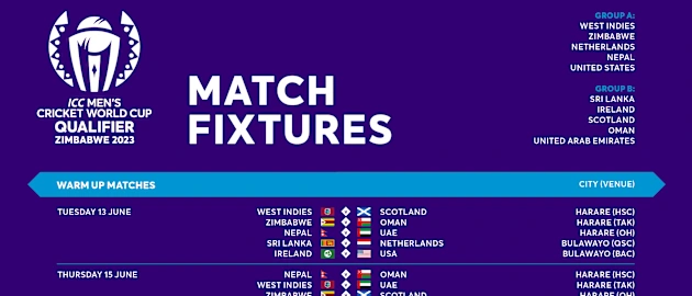 ICC Men's Cricket World Cup Qualifier 2023 - Match Fixtures