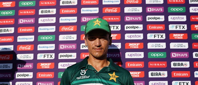 Maaz Sadaqat of Pakistan poses after being named Player of the Match following the ICC U19 Men's Cricket World Cup match between Pakistan and Afghanistan at Brian Lara Cricket Academy on January 20, 2022 in Tarouba, Trinidad And Tobago.