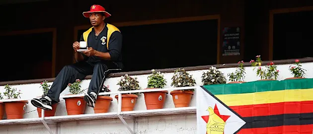 Makhaya Ntini watches the ICC Twenty20 World Cup Round 1 Group B match between Zimbabwe and Afghanistan