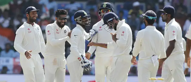 With Ashwin and Jadeja hitting excellent lines and length and Umesh and Ishant providing the occasional burst.