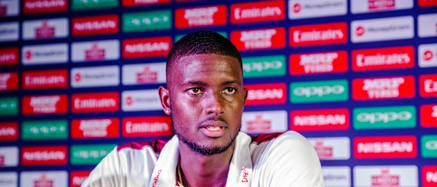 Windies captain Jason Holder speaks to the media during a press conference at Harare Sports Club ahead of the ICC Cricket World Cup Qualifier Trophy in Zimbabwe, 26 February 2018