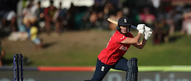 Katherine Sciver-Brunt of England plays a shot during the ICC Women's T20 World Cup group B match between Ireland and England at Boland Park on February 13, 2023 in Paarl, South Africa.