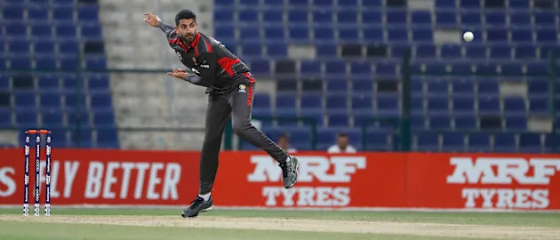 Ahmed Raza bowling against PNG.