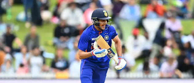 Shubman Gill of India sets off for a run during game two of the One Day International series between New Zealand and India at Seddon Park on November 27, 2022 in Hamilton, New Zealand.