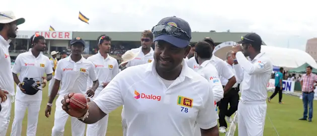 Rangana Herath celebrates the Test win