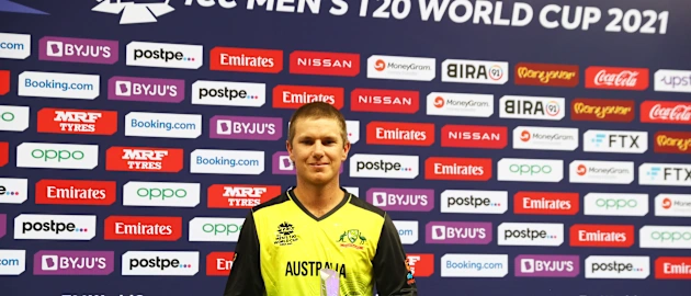 Adam Zampa of Australia poses after being named Player of the Match following the ICC Men's T20 World Cup match between Australia and Sri Lanka at Dubai International Stadium on October 28, 2021 in Dubai, United Arab Emirates.