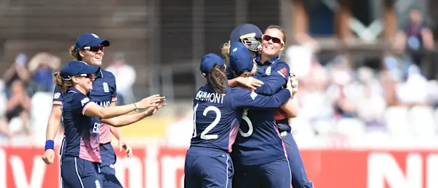 England women celebrating.