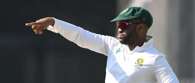 South Africa's captain Temba Bavuma gestures during the fifth day of the second Test cricket match between India and South Africa 