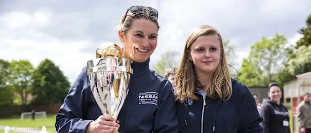 Charlotte Edwards, the former English captain, with the ICC Champions Trophy & ICC Women's World Cup on day one in Taunton during the England leg of the Nissan Trophy Tour.
