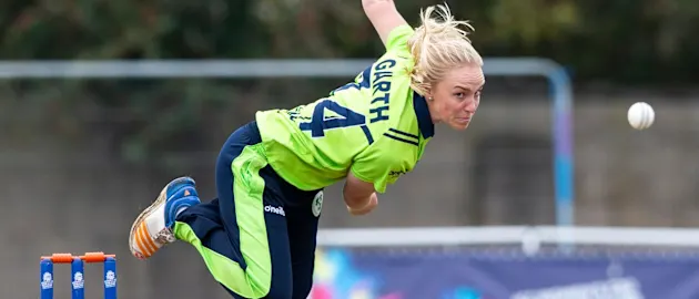 Ireland's Kim Garth bowls.