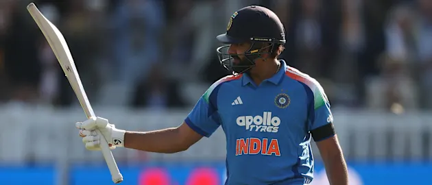 Rohit Sharma of India celebrates reaching his century during the 3rd Metro Bank ODI between England and India at Lord's