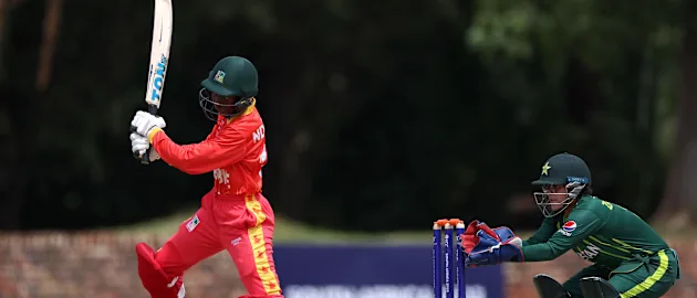 Kelis Ndhlovu of Zimbabwe plays a shot during the ICC Women's U19 T20 World Cup 2023 match between Zimbabwe and Pakistan at North-West University Oval on January 19, 2023 in Potchefstroom, South Africa.