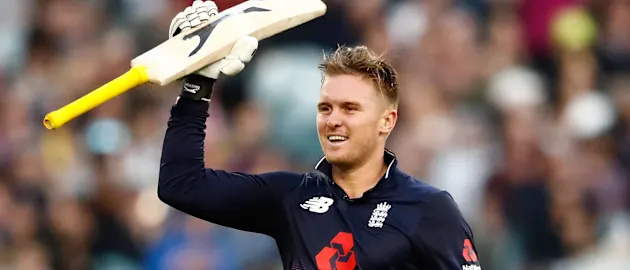 Jason Roy celebrates his century