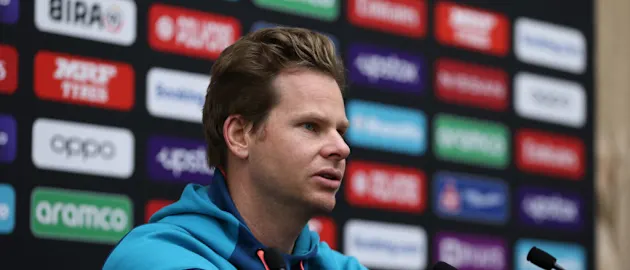 Steve Smith at the media conference ahead of the World Test Championship Final