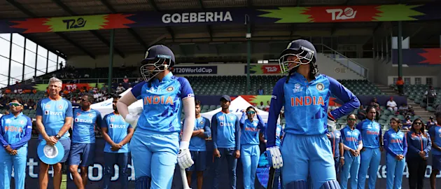 Shafali Verma and Smriti Mandhana of India make their way out to bat during the ICC Women's T20 World Cup group B match between India and Ireland at St George's Park on February 20, 2023 in Gqeberha, South Africa.
