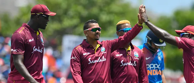 Sunil Narine finished with figures of 2/14 on his return to international cricket