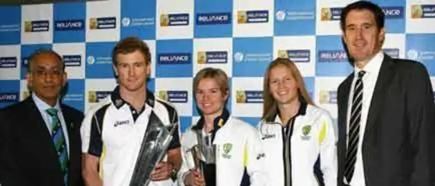 34898 George Bailey, Australia's Twenty20 captain, and Australia women's team players Jess Cameron and Meg