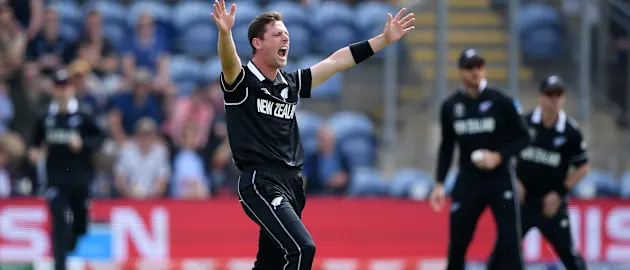 Matt Henry celebrates a wicket against Sri Lanka in Cardiff at the 2019 ICC Cricket World Cup