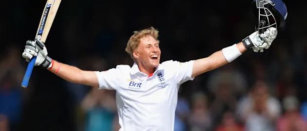 Joe Root celebrates his first Ashes ton.