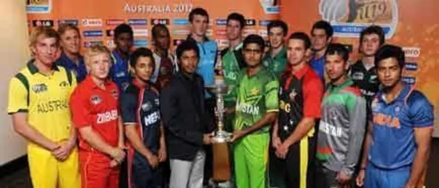 36411 The 16 teams with the ICC U19 CWC 2012 trophy