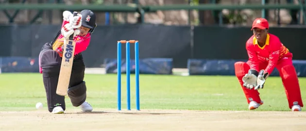 PNG Women in action in their first-ever official ODI game | Image courtesy: Zimbabwe Cricket