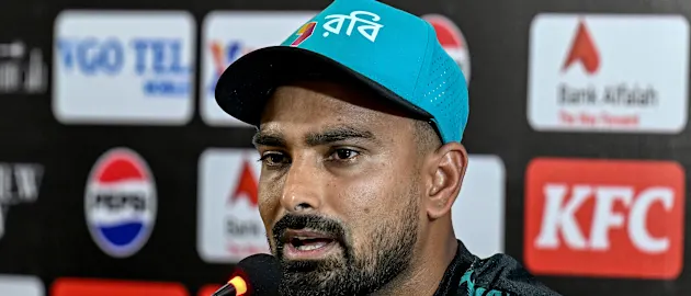 Litton Das addresses the press conference on the eve of the first T20I against Pakistan