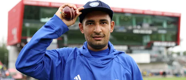 Anshul Kamboj during his debut Test at Manchester 