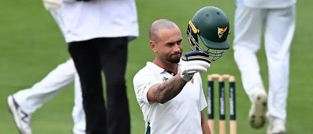 Jake Weatherald in action for Tasmania in the Sheffield Shield