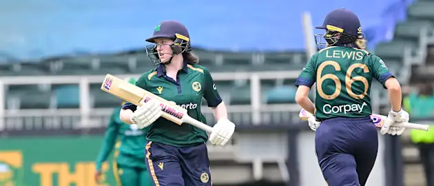 Gaby Lewis and Christina Reilly of Ireland in action during the 3rd Women's ODI match between South Africa and Ireland 