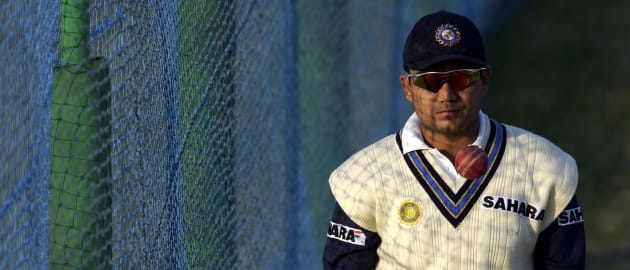 A young Sehwag looks on in the India nets // Getty Images