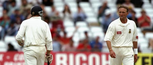 Michael Atherton survived a fiery spell from Allan Donald to remain unbeaten on 98