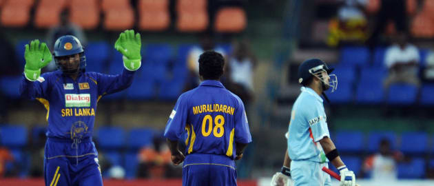 Muttiah Muralitharan removed Gautam Gambhir to go past Wasim Akram's ODI record.