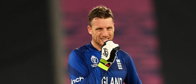 Jos Buttler of England cuts a dejected figure during the ICC Men's Cricket World Cup India 2023 between England and New Zealand (2)