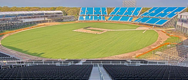 Work on the pitch at the Nassau County International Stadium