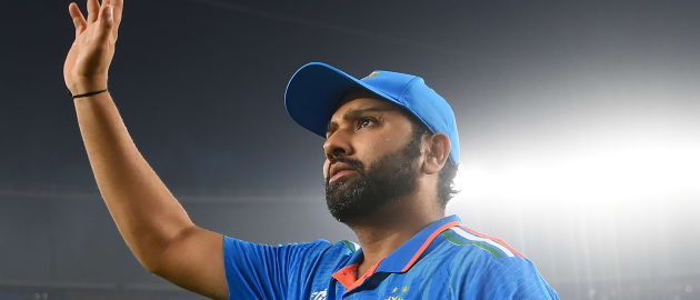 Rohit Sharma of India celebrates after the team's victory during the ICC Men's Cricket World Cup India 2023 between India and Pakistan