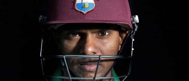 Chanderpaul under his West Indies helmet