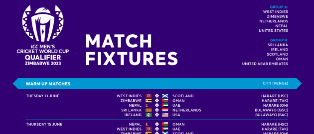 ICC Men's Cricket World Cup Qualifier 2023 - Match Fixtures