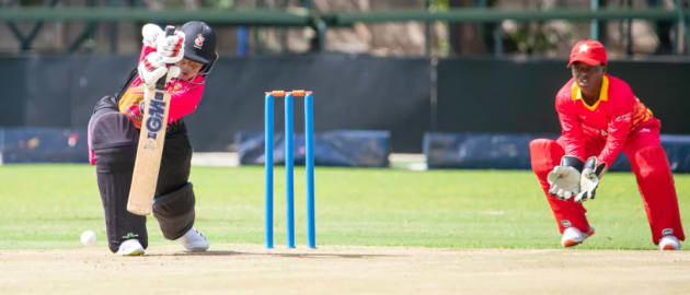 PNG Women in action in their first-ever official ODI game | Image courtesy: Zimbabwe Cricket