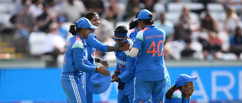 India players celebrate a wicket