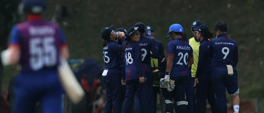 Thailand players celebrate a wicket during their win over Nepal in the semi-final