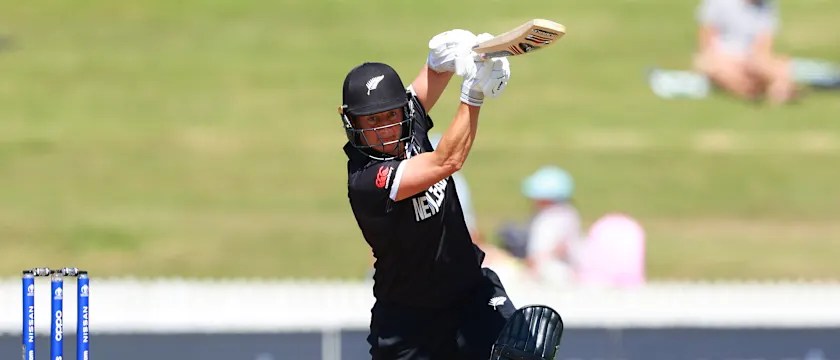 Sophie Devine of New Zealand bats during the 2022 ICC Women's Cricket World Cup match between New Zealand and India at Seddon Park on March 10, 2022 in Hamilton, New Zealand.