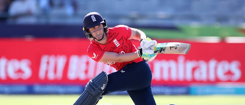 Nat Sciver-Brunt of England plays a shot during the ICC Women's T20 World Cup group B match between England and Pakistan at Newlands Stadium on February 21, 2023 in Cape Town, South Africa.