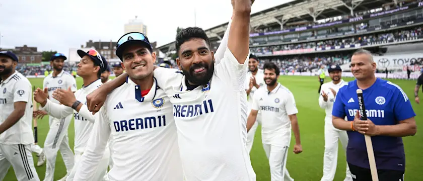 Shubman Gill and Mohammed Siraj celebrate post match