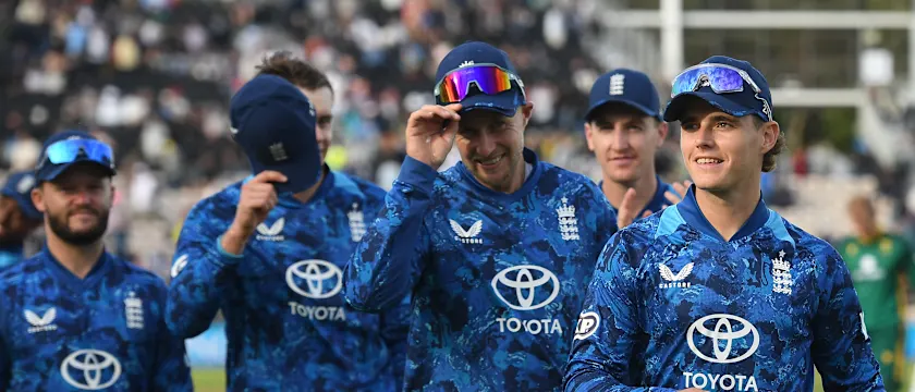 England players walk back after record win