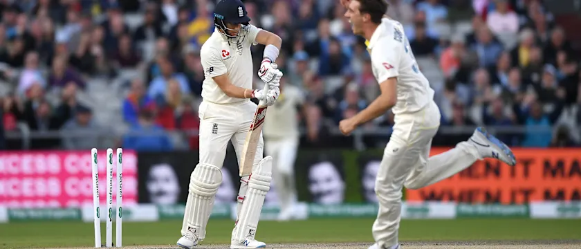 Joe Root was clean bowled first ball by Pat Cummins